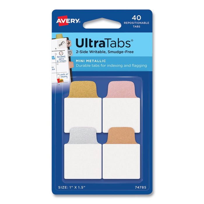 Avery Ultra Tabs Repositionable Tabs, Mini Tabs: 1" x 1.5", 1/5-Cut, Assorted Metallic Colors, 1" Wide, 40/Pack