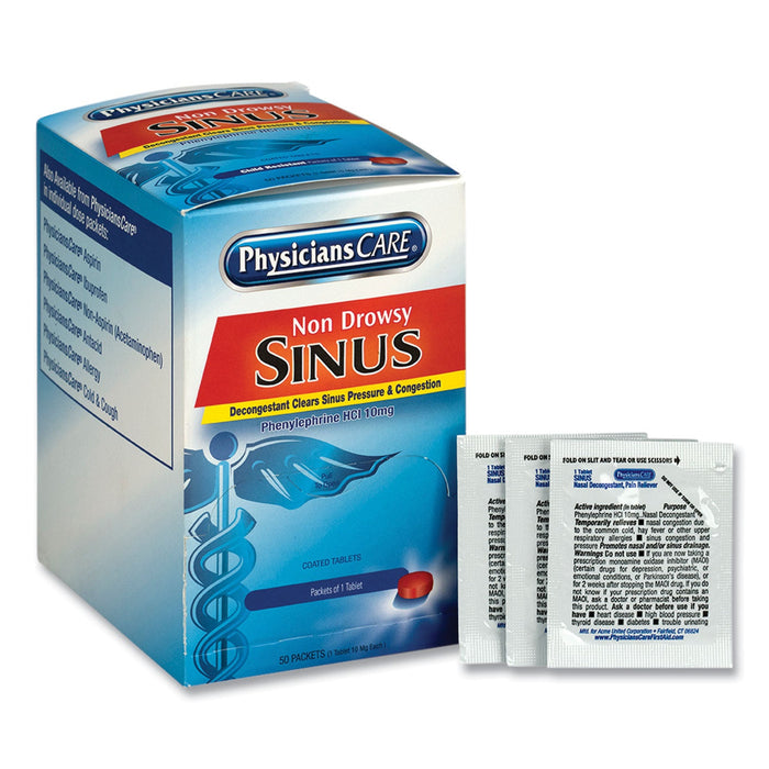 PhysiciansCare Sinus Decongestant Congestion Medication, One Tablet/Pack, 50 Packs/Box