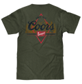 Coors Banquet The Legend Left Chest Front and Back Print T-Shirt - Military Green by Tee Luv