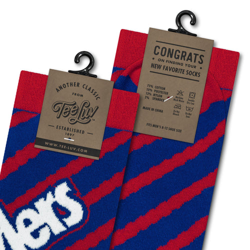 Twizzlers Retro Candy Logo Striped Crew Socks - Red/Blue by Tee Luv