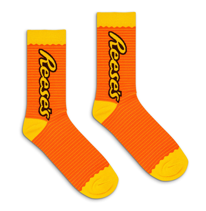 Reese's Candy Logo Crew Socks - Orange/Yellow by Tee Luv