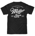 Distressed Miller High Life Logo Front and Back Print T-Shirt - Black by Tee Luv