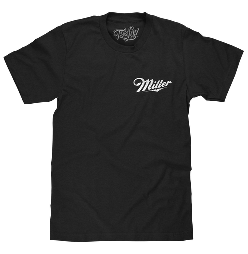 Distressed Miller High Life Logo Front and Back Print T-Shirt - Black by Tee Luv