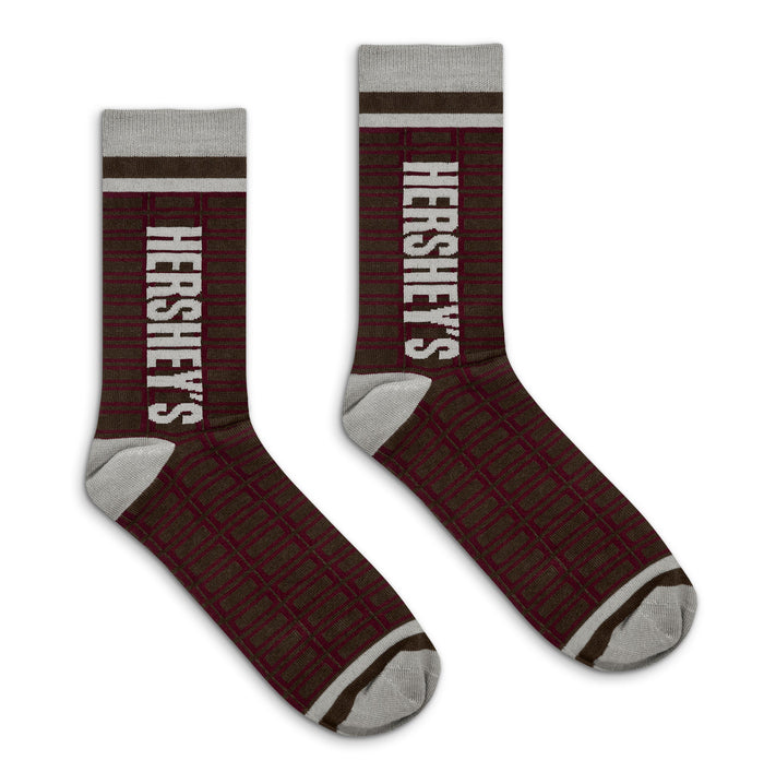 Hershey's Chocolate Candy Logo Grid Pattern Socks - Brown/Red/Gray by Tee Luv