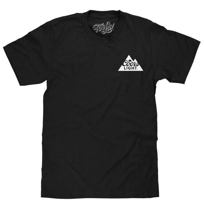 Coors Light Cold as the Rockies Left Chest Front and Back Print T-Shirt - Black by Tee Luv