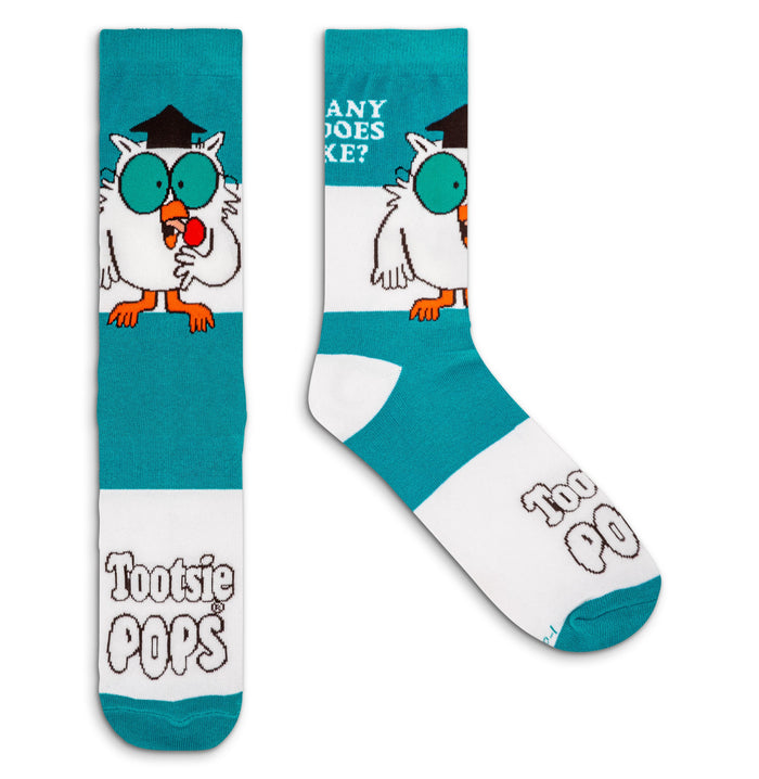 Tootsie Pops Candy Mr Owl How Many Licks Crew Socks - White/Blue by Tee Luv