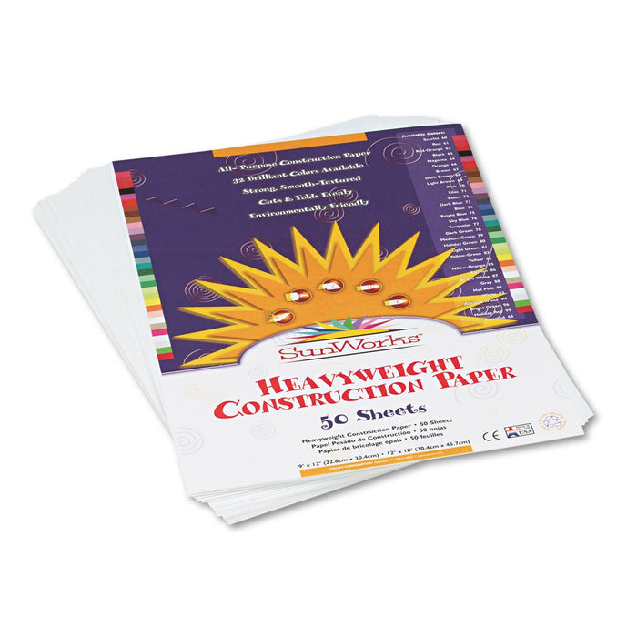 Prang SunWorks Construction Paper, 50 lb Text Weight, 9 x 12, Bright White, 50/Pack
