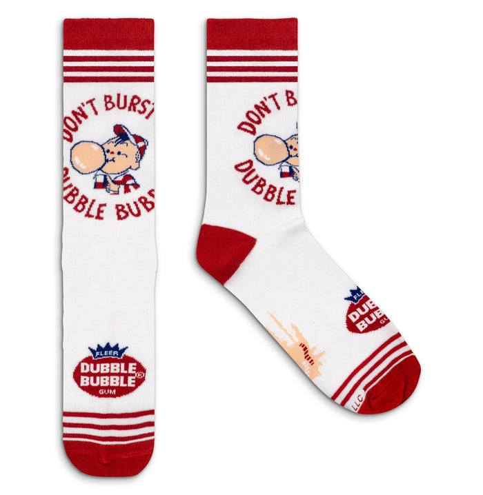 Dubble Bubble Gum Don't Burst My Bubble Candy Logo Socks - White/Red by Tee Luv