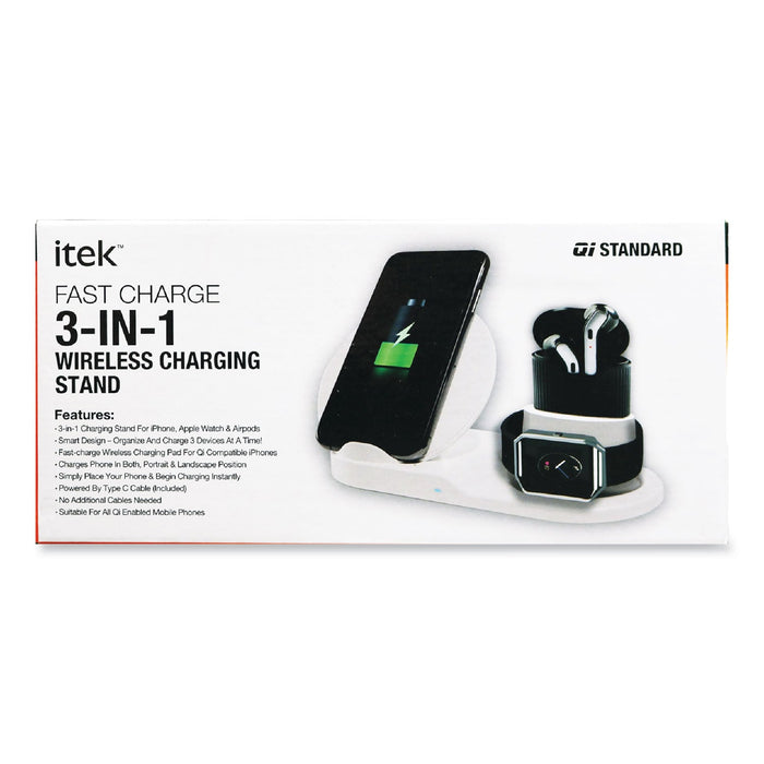 Itek 3-in-1 Qi Wireless Charging Stand, USB-C Cable, Black