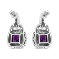 .925 Sterling Silver 8MM Natural Cushion Shaped Amethyst and Diamond Accent Halo with Push Back Dangle Earrings (I-J Color, I2-I3 Clarity) by Bids.com