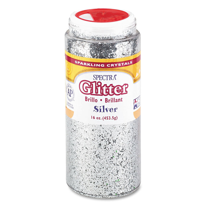 Pacon Spectra Glitter, 0.04 Hexagon Crystals, Silver, 16 oz Shaker-Top Jar