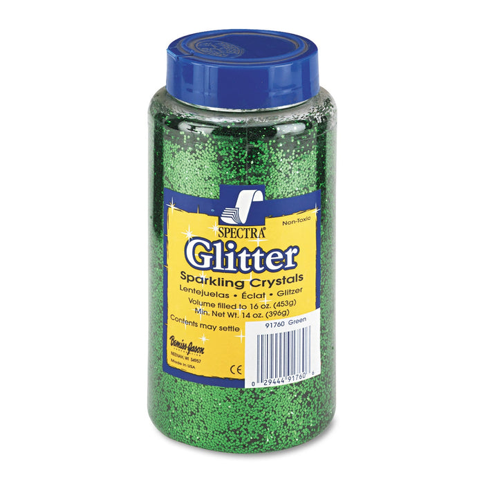 Pacon Spectra Glitter, 0.04 Hexagon Crystals, Green, 16 oz Shaker-Top Jar