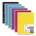 Mead Spiral Notebook, 3-Hole Punched, 1 Subject, Medium/College Rule, Randomly Assorted Covers, 11 x 8, 100 Sheets