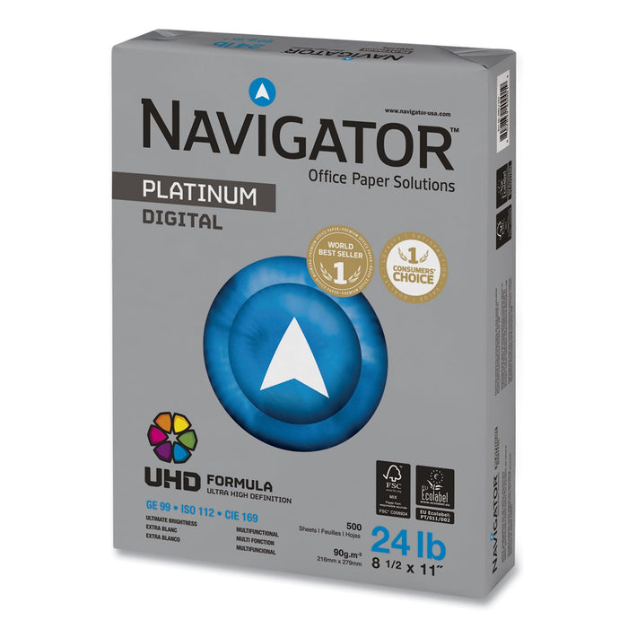 Navigator Platinum Paper, 99 Bright, 24 lb Bond Weight, 8.5 x 11, White, 500 Sheets/Ream, 5 Reams/Carton