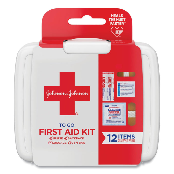 Johnson & Johnson Mini First Aid To Go Kit, 12 Pieces, Plastic Case