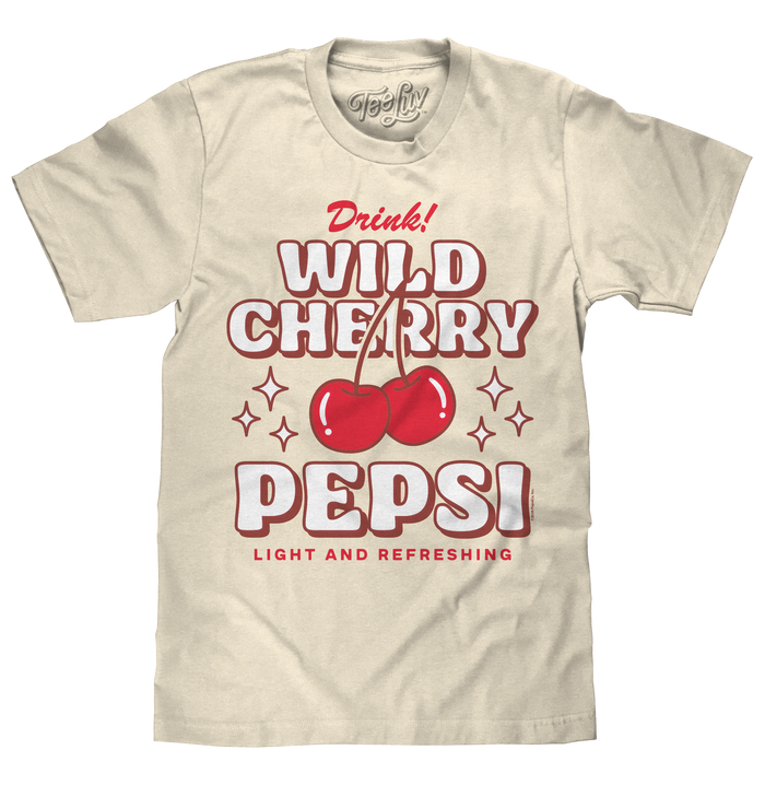 Wild Cherry Pepsi 70s Soda Logo T-Shirt - Cream by Tee Luv