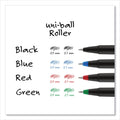 uniball Roller Ball Pen, Stick, Micro 0.5 mm, Green Ink, Black Matte Barrel, Dozen