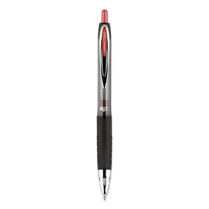 uniball Signo 207 Gel Pen, Retractable, Medium 0.7 mm, Red Ink, Smoke/Black/Red Barrel, Dozen