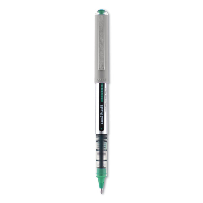 uniball VISION Roller Ball Pen, Stick, Fine 0.7 mm, Evergreen Ink, Gray Barrel, Dozen