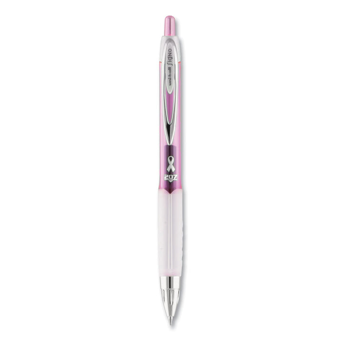 uniball Signo 207 Gel Pen, Retractable, Medium 0.7 mm, Black Ink, Pink Barrel, 2/Pack