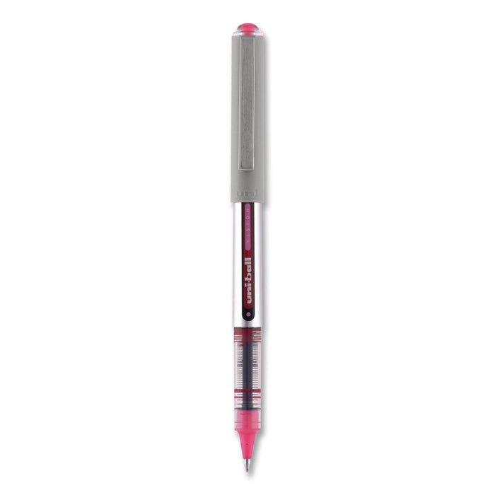 uniball VISION Roller Ball Pen, Stick, Fine 0.7 mm, Passion Pink Ink, Gray Barrel, Dozen