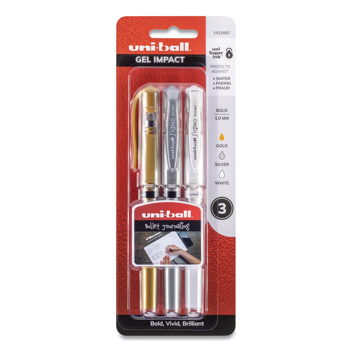 uniball Impact Bold Gel Pen, Stick, Bold 1 mm, Assorted Marvelous Metallics Ink and Barrel Colors, 3/Pack