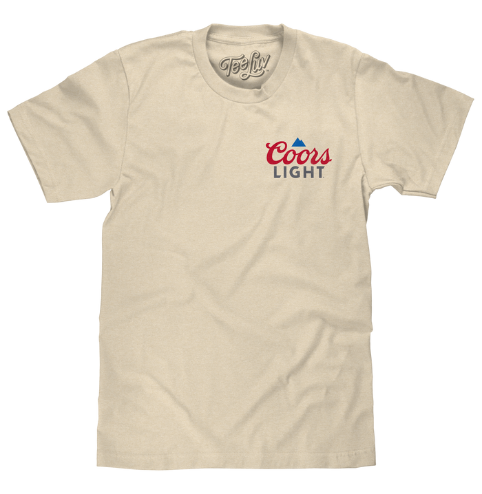 Coors Light Baseball League Front and Back Beer Logo T-Shirt - Cream by Tee Luv