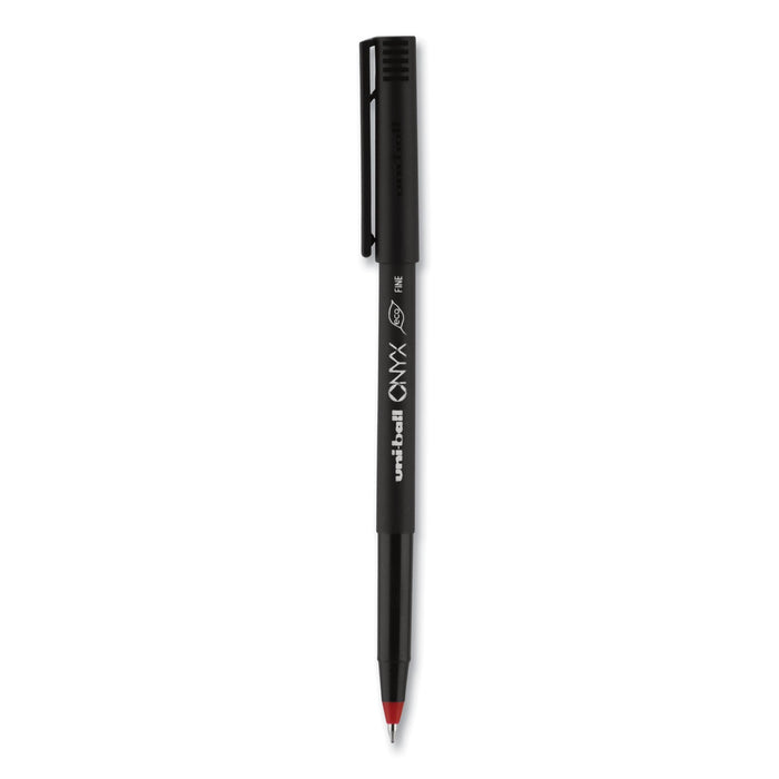uniball ONYX Roller Ball Pen, Stick, Fine 0.7 mm, Red Ink, Black Matte Barrel, Dozen
