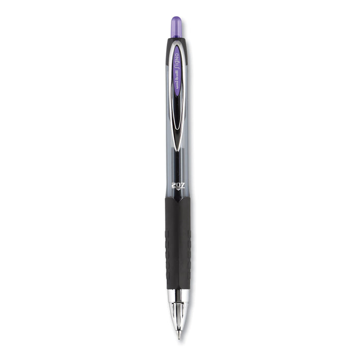 uniball Signo 207 Gel Pen, Retractable, Medium 0.7 mm, Purple Ink, Smoke/Black/Purple Barrel, Dozen
