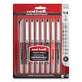uniball VISION Needle Roller Ball Pen, Stick, Fine 0.7 mm, Assorted Ink Colors, Silver Barrel, 8/Pack