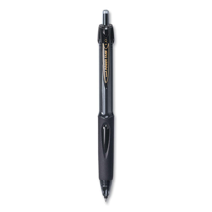 uniball Power Tank RT Ballpoint Pen, Retractable, Bold 1 mm, Black Ink, Smoke/Black Barrel, Dozen