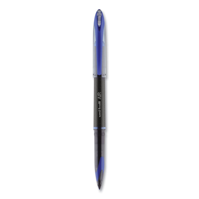 uniball AIR Porous Roller Ball Pen, Stick, Medium 0.7 mm, Blue Ink, Black Barrel, Dozen