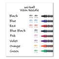 uniball VISION Needle Roller Ball Pen, Stick, Fine 0.7 mm, Assorted Ink Colors, Silver Barrel, 8/Pack