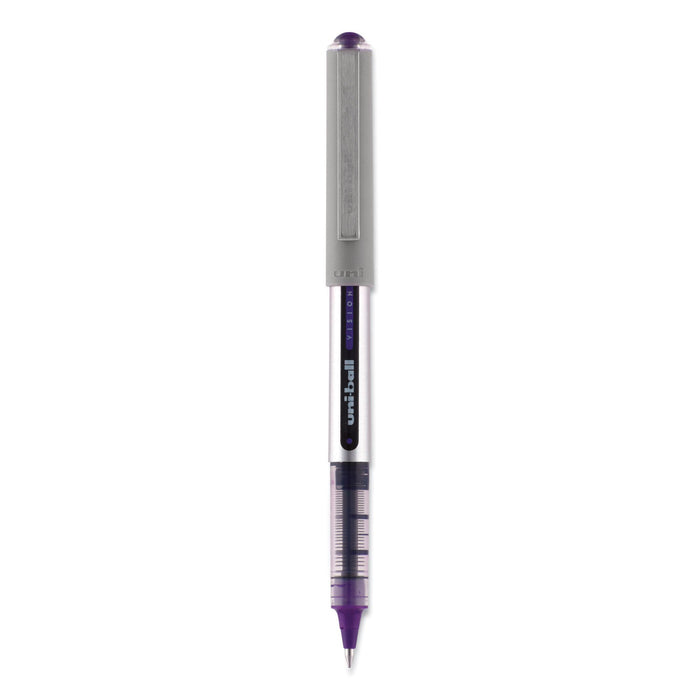 uniball VISION Roller Ball Pen, Stick, Fine 0.7 mm, Majestic Purple Ink, Gray Barrel, Dozen