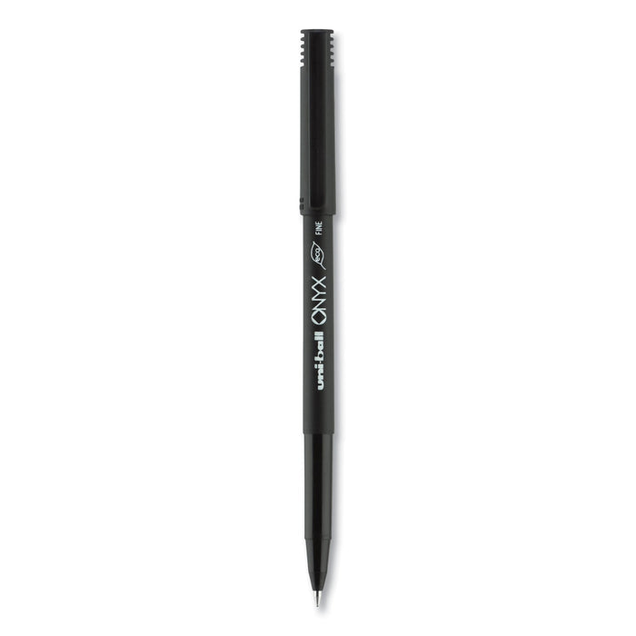 uniball ONYX Roller Ball Pen, Stick, Fine 0.7 mm, Black Ink, Black Matte Barrel, Dozen