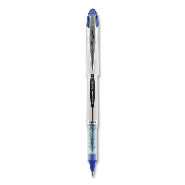 uniball VISION ELITE Roller Ball Pen, Stick, Bold 0.8 mm, Blue Ink, White/Blue Barrel