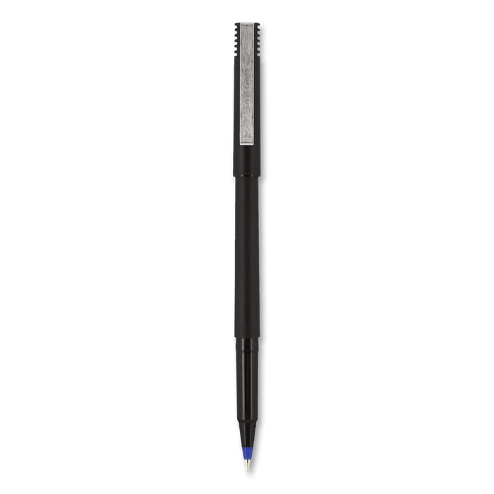 uniball Roller Ball Pen, Stick, Micro 0.5 mm, Blue Ink, Black Barrel, 72/Pack