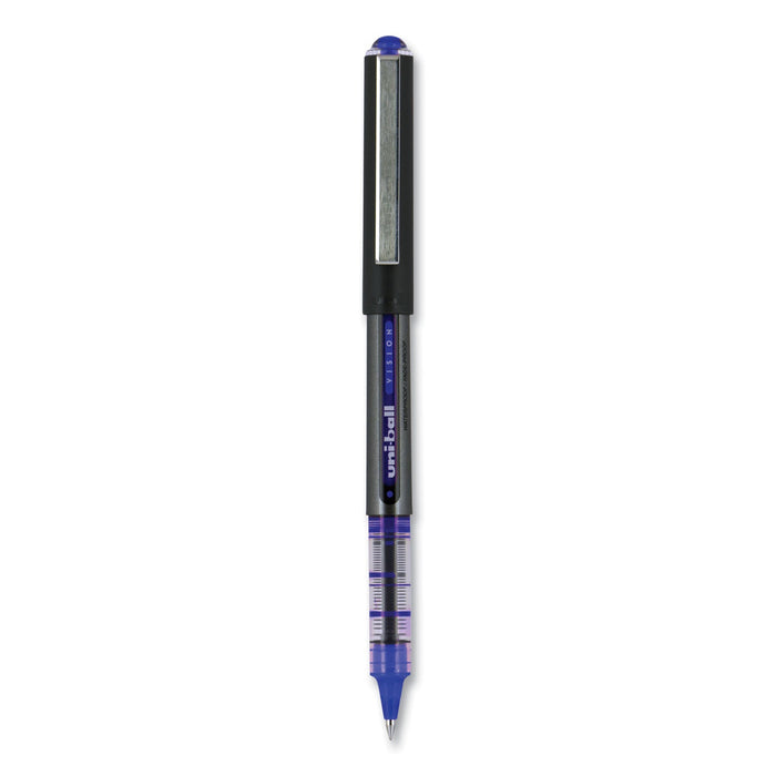 uniball VISION Roller Ball Pen, Stick, Micro 0.5 mm, Blue Ink, Blue/Gray Barrel, Dozen