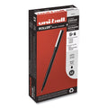 uniball Roller Ball Pen, Stick, Micro 0.5 mm, Black Ink, Black Matte Barrel, Dozen