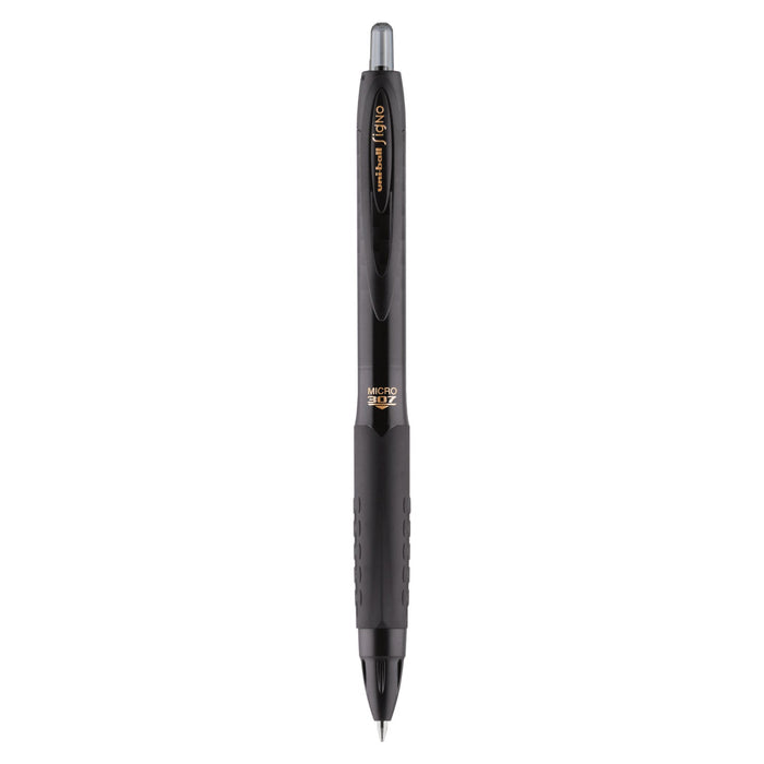 uniball 307 Gel Pen, Retractable, Micro 0.5 mm, Black Ink, Black Barrel, Dozen