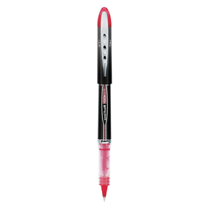 uniball VISION ELITE Roller Ball Pen, Stick, Extra-Fine 0.5 mm, Red Ink, Black/Red Barrel