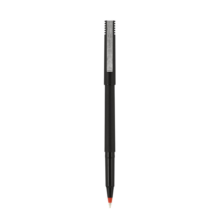 uniball Roller Ball Pen, Stick, Fine 0.7 mm, Red Ink, Black Matte Barrel, Dozen