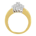 10K Yellow Gold 1.0 Cttw Round & Baguette Cut Diamond Floral Cluster Double-Channel Flared Band Statement Ring (H-I Color, SI2-I1 Clarity) - Size 6-1/2 by Bids.com