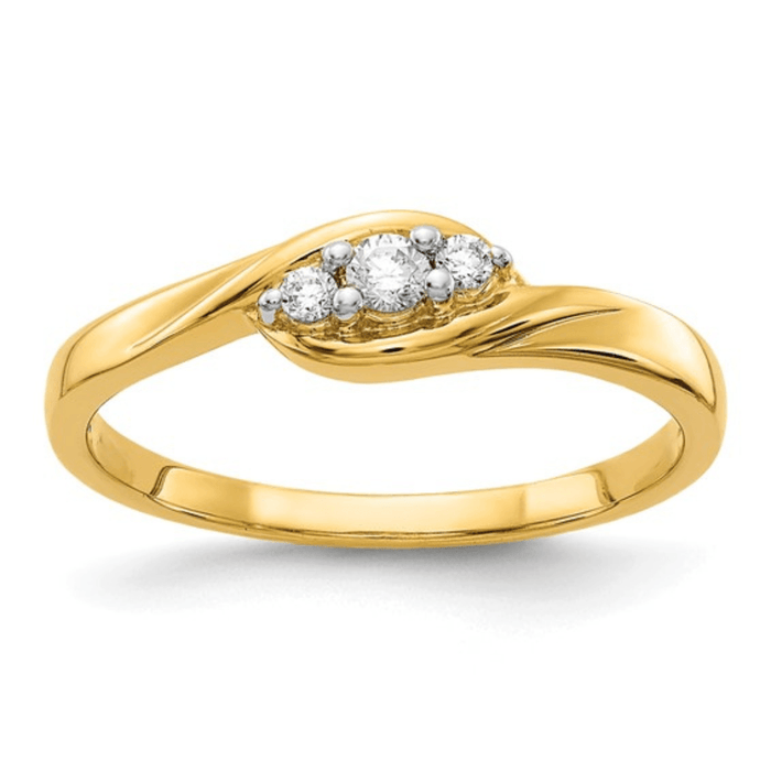 14K Yellow Gold Lab Grown Diamond Three Stone Ring by Fine Color Jewels