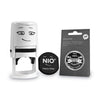 NIO Stamp with Voucher and Fancy Gray Ink Pad, Self-Inking, 1.56" Diameter