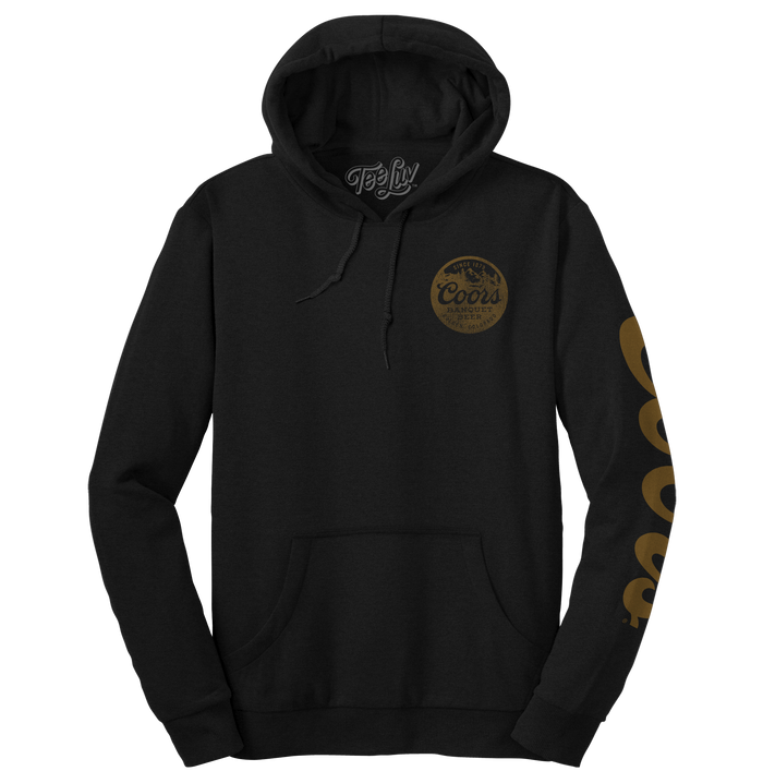 Coors Banquet Beer Double Sided with Sleeve Print Hooded Sweatshirt - Black by Tee Luv