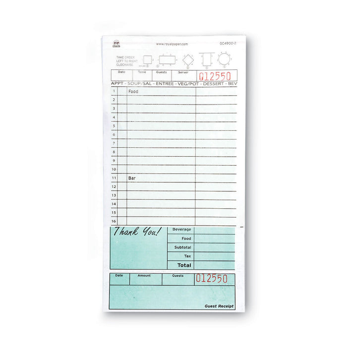 AmerCareRoyal Guest Check Book, Two-Part Carbonless, 4.2 x 8.6, 1/Page, 50 Forms/Book, 50 Books/Carton