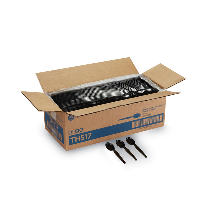 Dixie Plastic Cutlery, Heavyweight Teaspoons, Black, 1,000/Carton