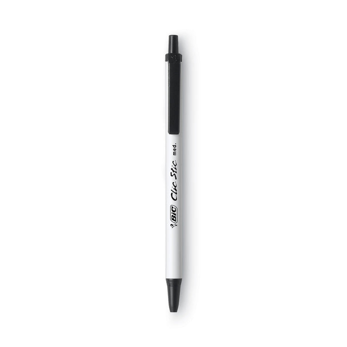 BIC Clic Stic Ballpoint Pen, Retractable, Medium 1 mm, Black Ink, White Barrel, Dozen