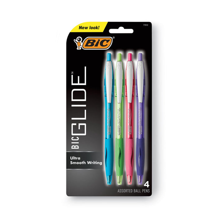 BIC GLIDE Ballpoint Pen, Retractable, Medium 1 mm, Assorted Ink and Barrel Colors, 4/Pack